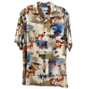 Saddlebred‎ Men's Hawaiian Shirt L Beige Classic Fit Short Sleeve Button Front